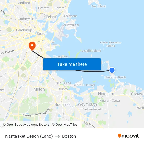 Nantasket Beach (Land) to Boston map