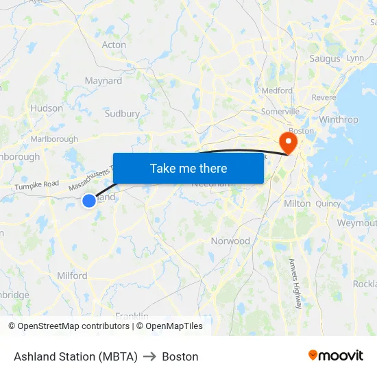 Ashland Station (MBTA) to Boston map