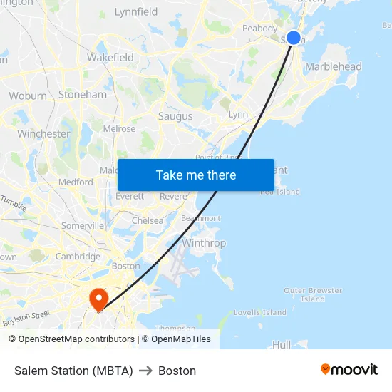 Salem Station (MBTA) to Boston map