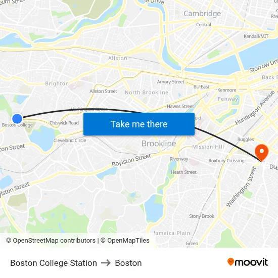Boston College Station to Boston map