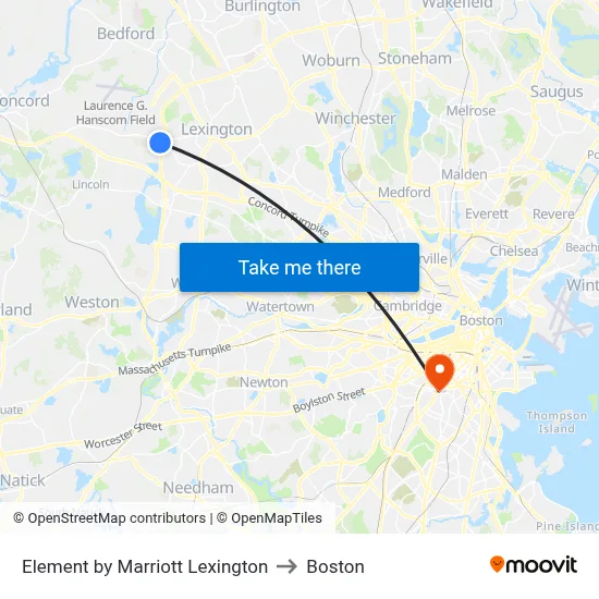 Element by Marriott Lexington to Boston map