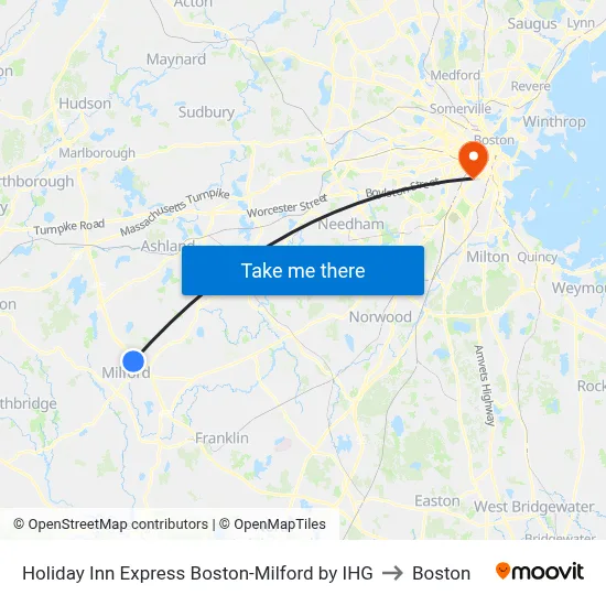 Holiday Inn Express Boston-Milford by IHG to Boston map