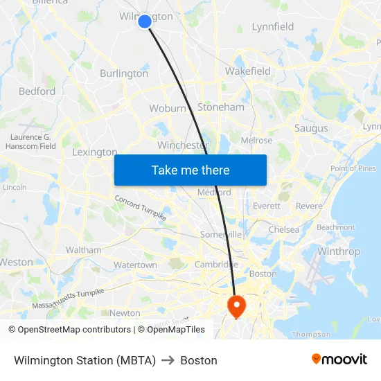 Wilmington Station (MBTA) to Boston map