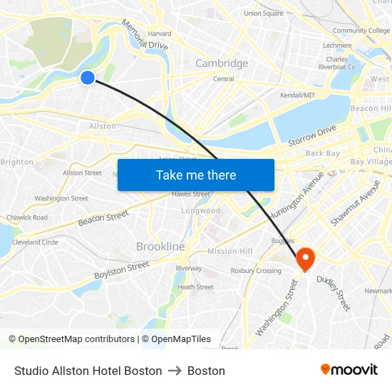 Studio Allston Hotel Boston to Boston map