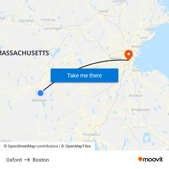 Oxford to Boston map