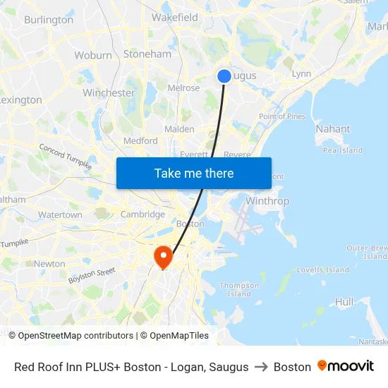 Red Roof Inn PLUS+ Boston - Logan, Saugus to Boston map
