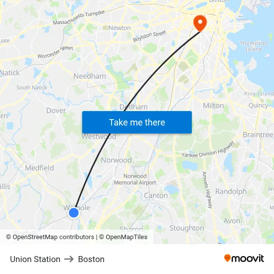 Union Station to Boston map