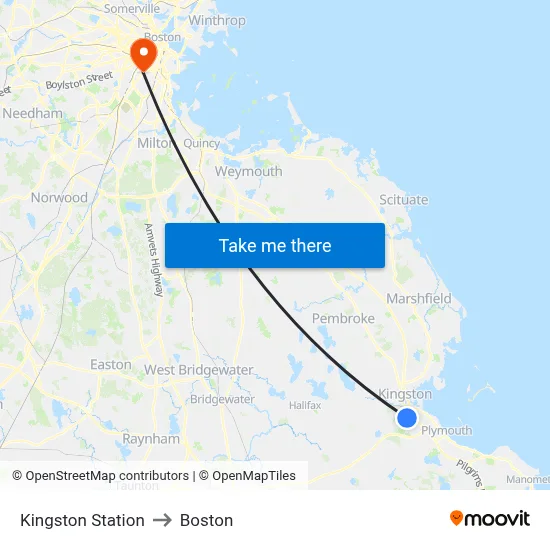 Kingston Station to Boston map