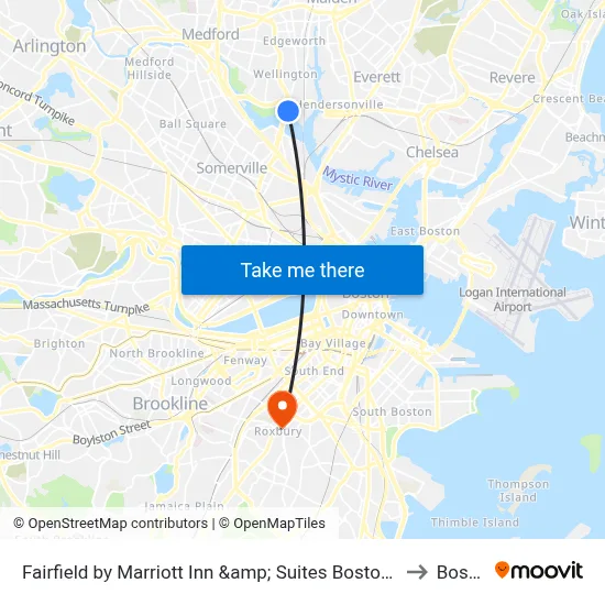 Fairfield by Marriott Inn &amp; Suites Boston Medford to Boston map