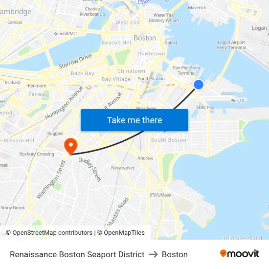 Renaissance Boston Seaport District to Boston map