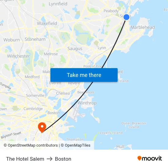The Hotel Salem to Boston map