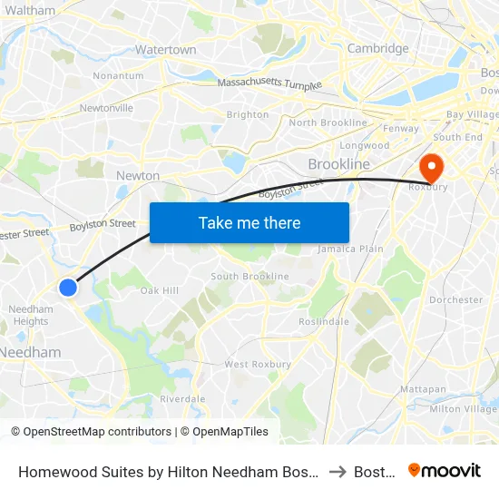 Homewood Suites by Hilton Needham Boston to Boston map