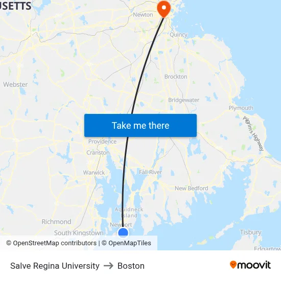 Salve Regina University to Boston map