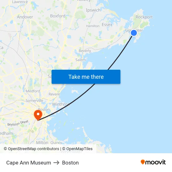 Cape Ann Museum to Boston map