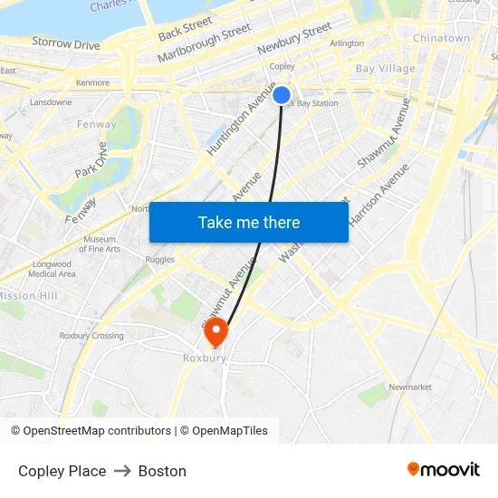 Copley Place to Boston map