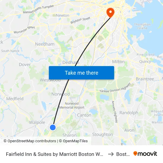 Fairfield Inn & Suites by Marriott Boston Walpole to Boston map