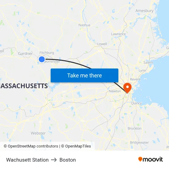 Wachusett Station to Boston map