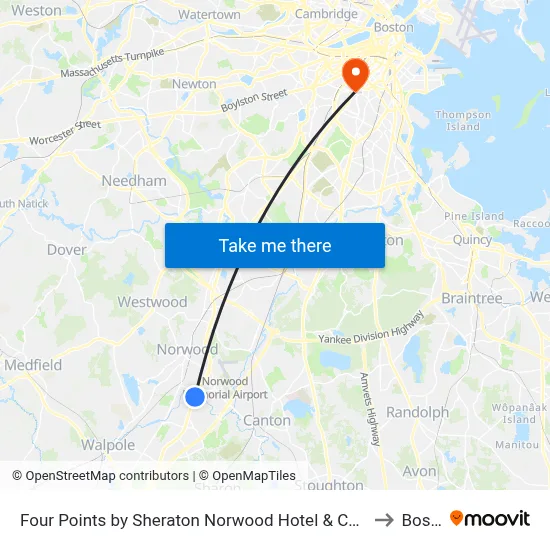 Four Points by Sheraton Norwood Hotel & Conference Center to Boston map