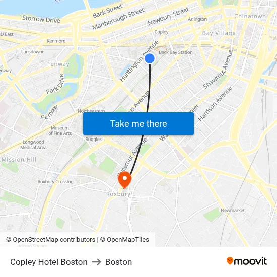 Copley Hotel Boston to Boston map