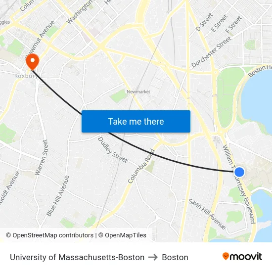 University of Massachusetts-Boston to Boston map