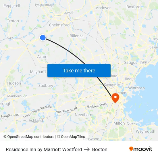 Residence Inn by Marriott Westford to Boston map