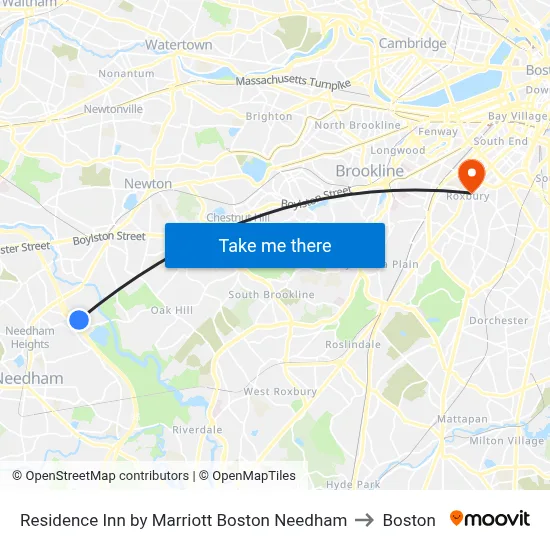 Residence Inn by Marriott Boston Needham to Boston map