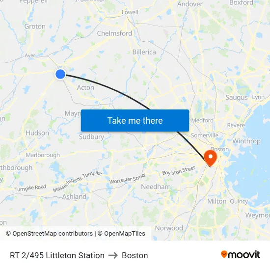 RT 2/495 Littleton Station to Boston map