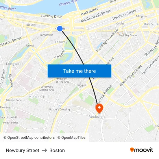 Newbury Street to Boston map