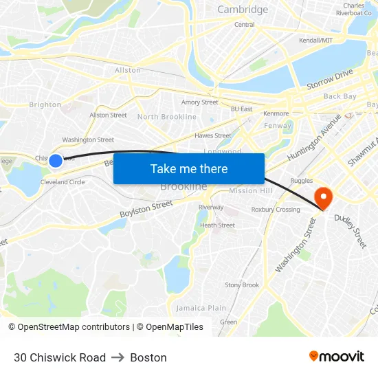 30 Chiswick Road to Boston map
