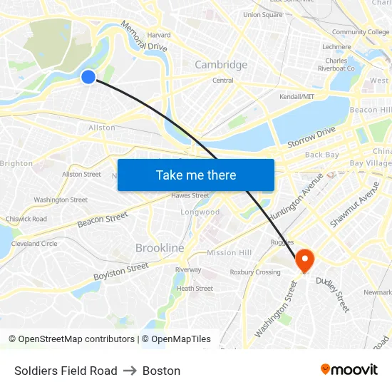 Soldiers Field Road to Boston map