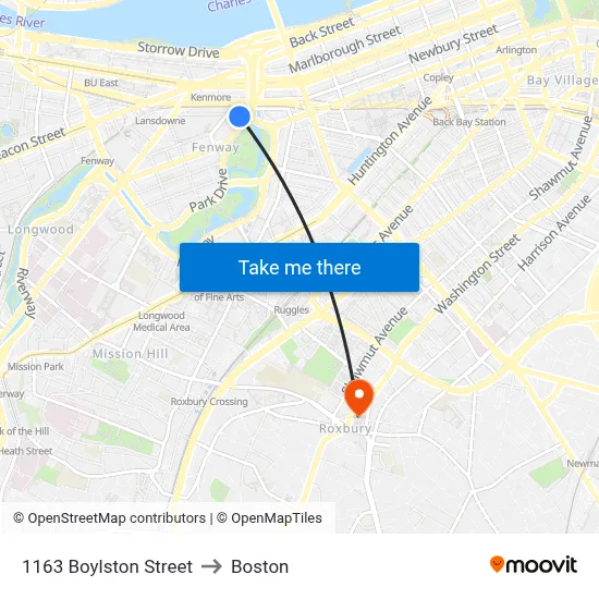 1163 Boylston Street to Boston map