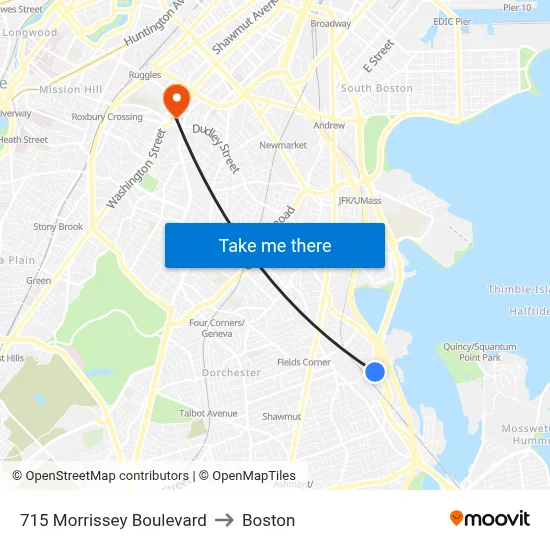 715 Morrissey Boulevard to Boston map