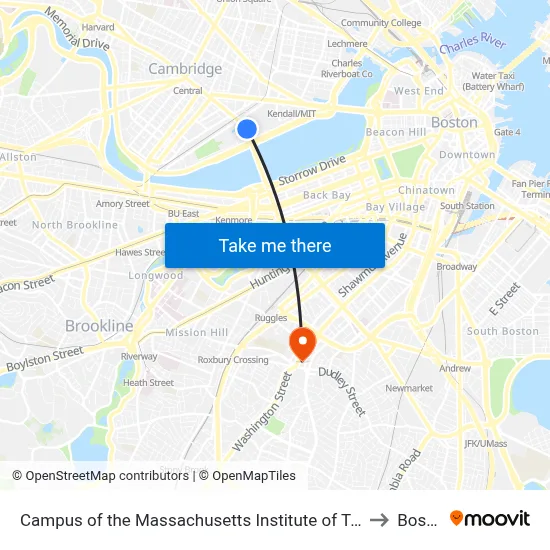 Campus of the Massachusetts Institute of Technology to Boston map