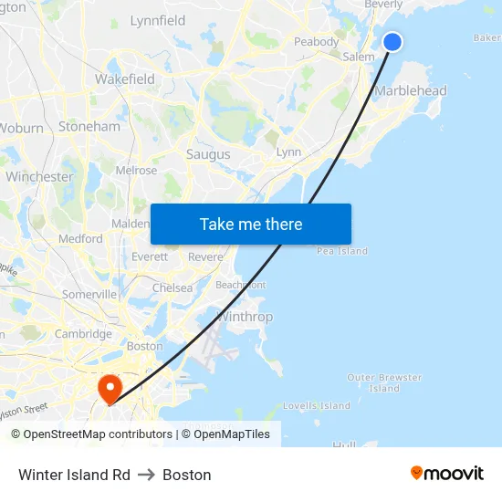 Winter Island Rd to Boston map