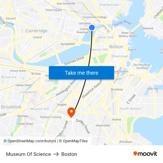 Museum Of Science to Boston map