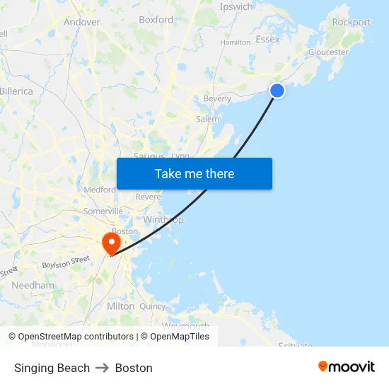 Singing Beach to Boston map