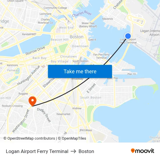 Logan Airport Ferry Terminal to Boston map