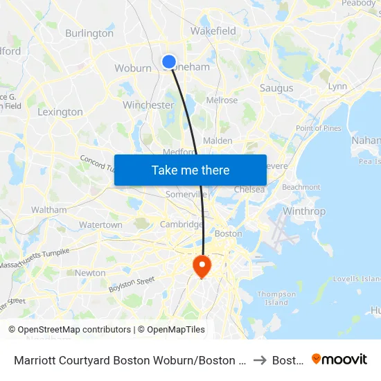Marriott Courtyard Boston Woburn/Boston North to Boston map