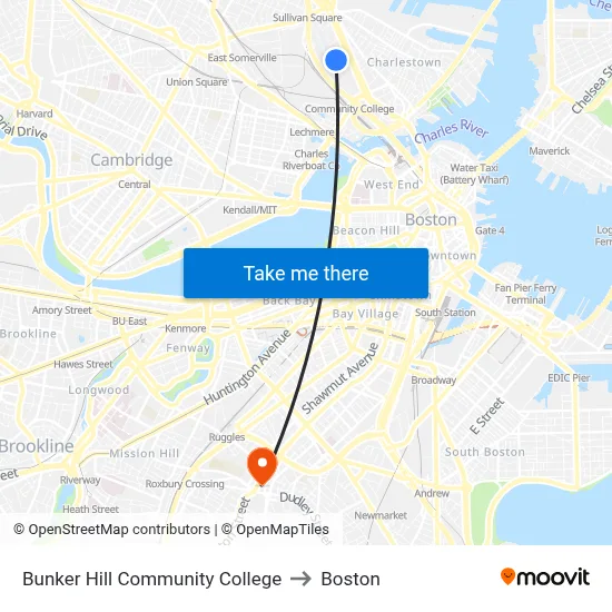Bunker Hill Community College to Boston map