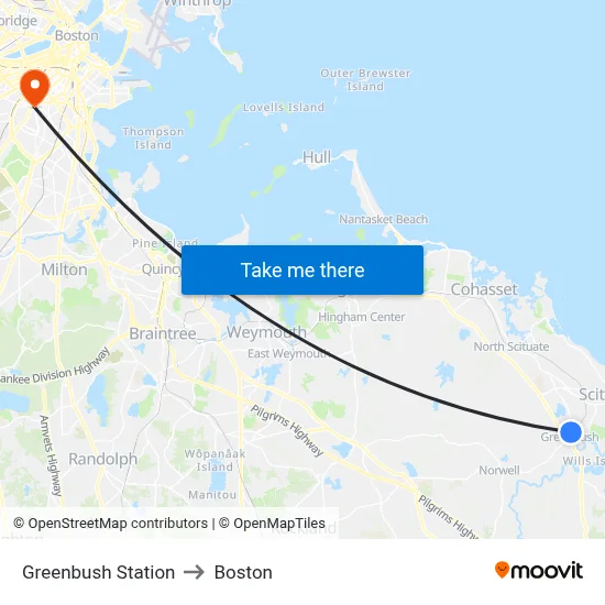 Greenbush Station to Boston map