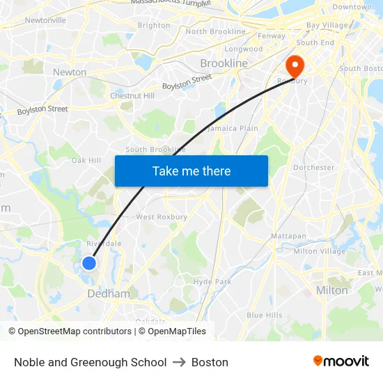 Noble and Greenough School to Boston map