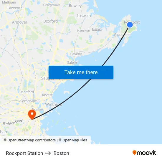 Rockport Station to Boston map