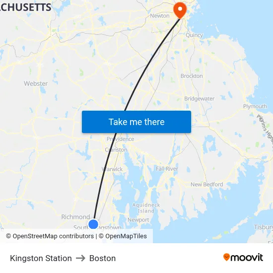 Kingston Station to Boston map