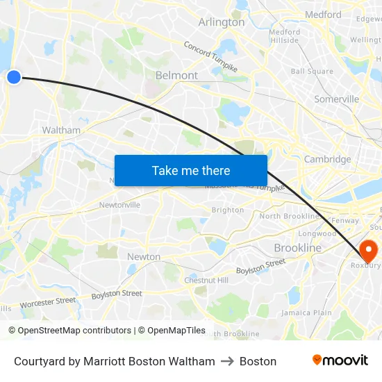 Courtyard by Marriott Boston Waltham to Boston map