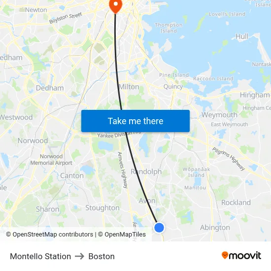 Montello Station to Boston map