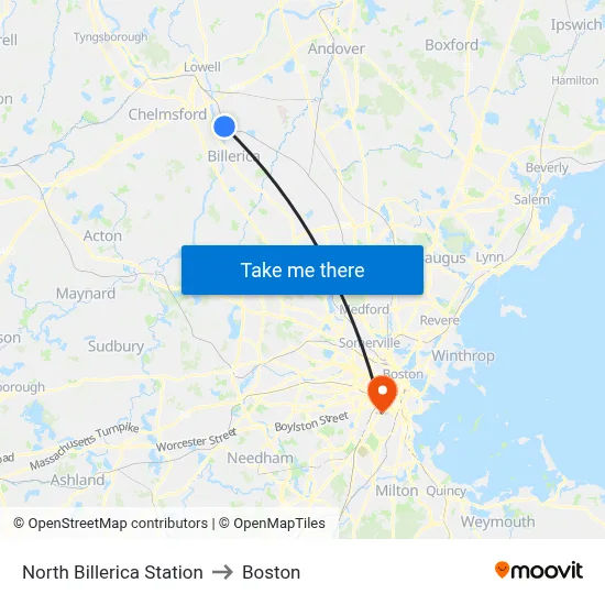 North Billerica Station to Boston map