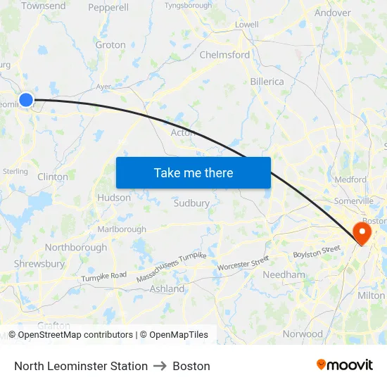 North Leominster Station to Boston map