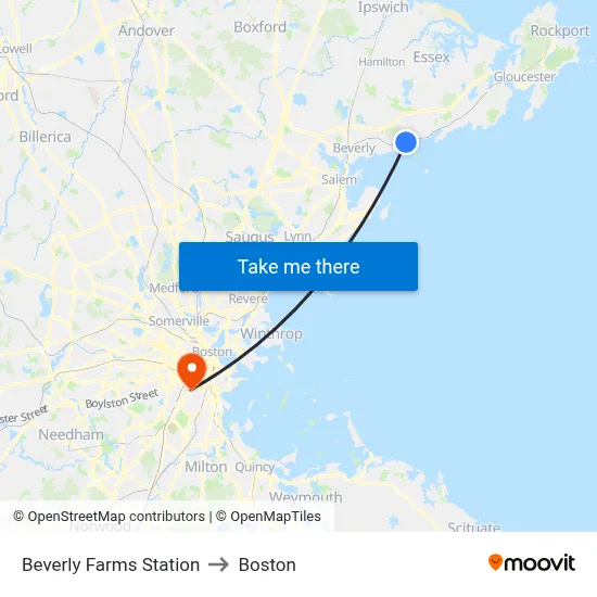 Beverly Farms Station to Boston map