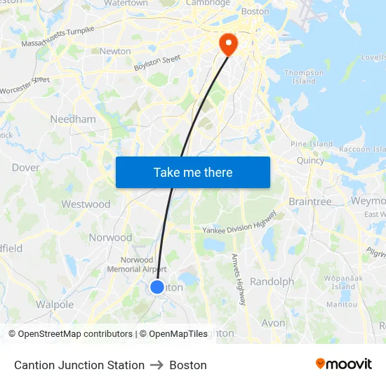 Cantion Junction Station to Boston map