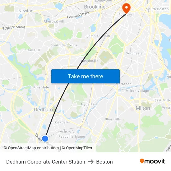 Dedham Corporate Center Station to Boston map